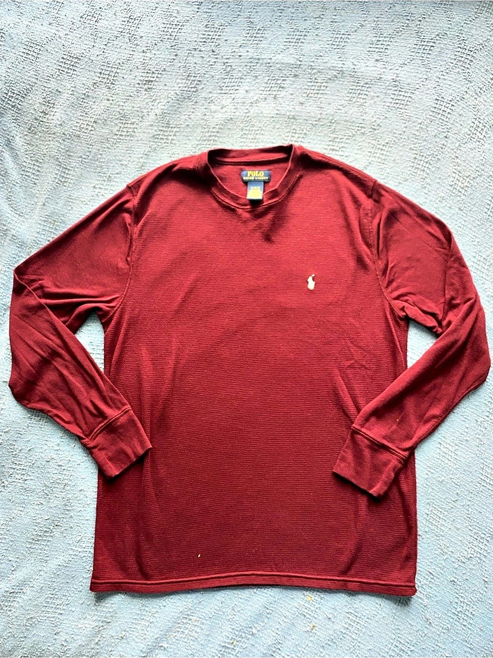 Y2K Polo Ralph Lauren Thermal-Knit Long Sleeve Crew Shirt Red Large